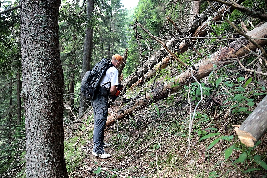 Олександр Матура прорізає і чистить гірські стежки в Карпатах