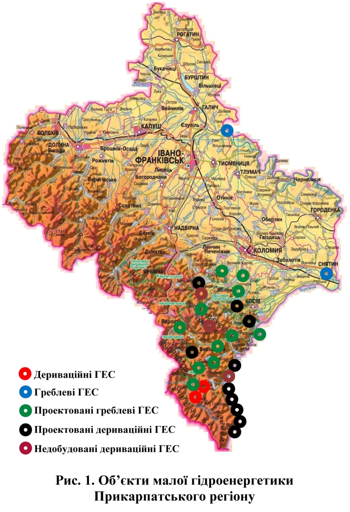 карта міні-ГЕС у Карпатах