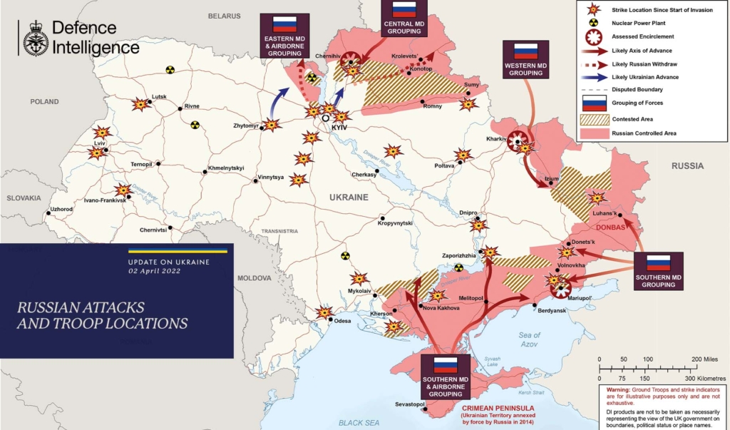карта захоплених територій України станом на 2 квітня 2022 року