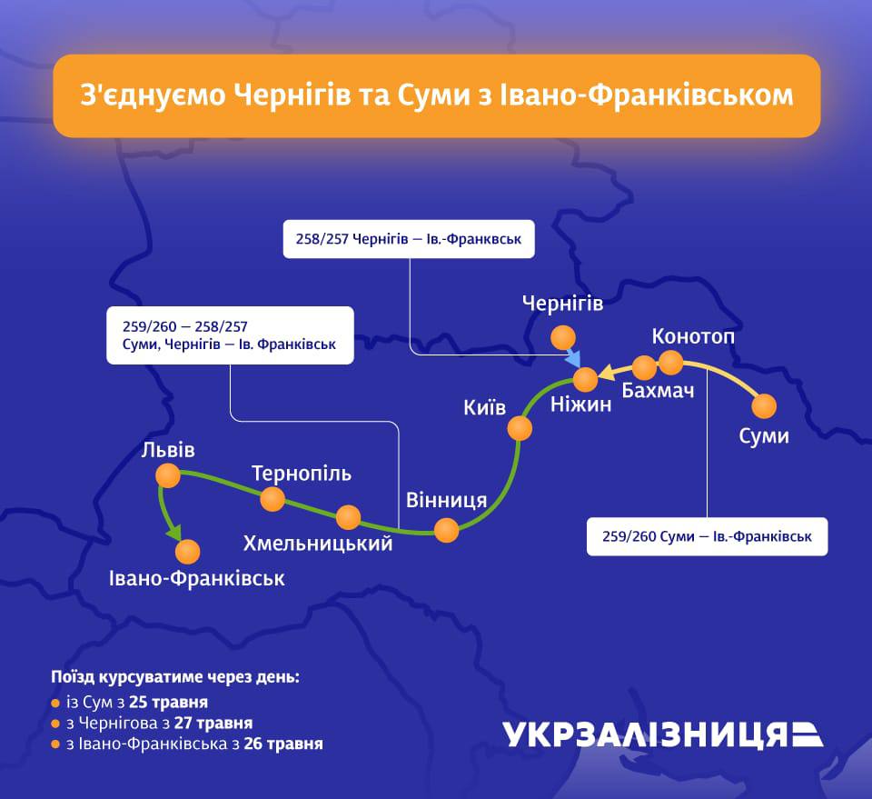 Укрзалізниця призначила поїзд Суми - Івано-Франківськ 1