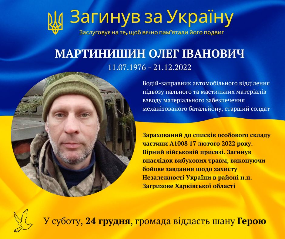 На війні загинув Олег Мартинишин, 46-річний воїн з Долини 1