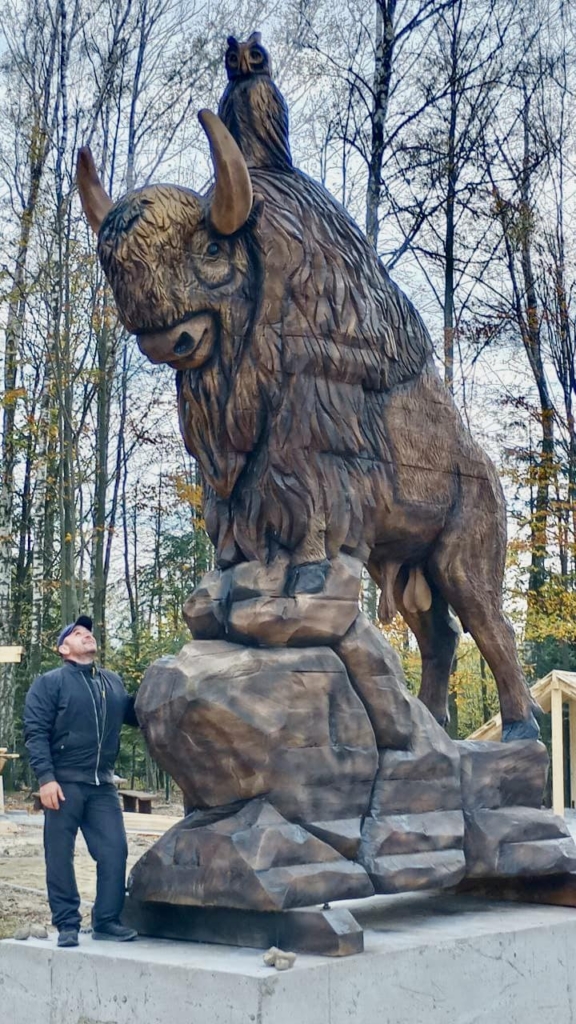 Майстер з Верховинщини бензопилою вирізав рекордну скульптуру зубра 1