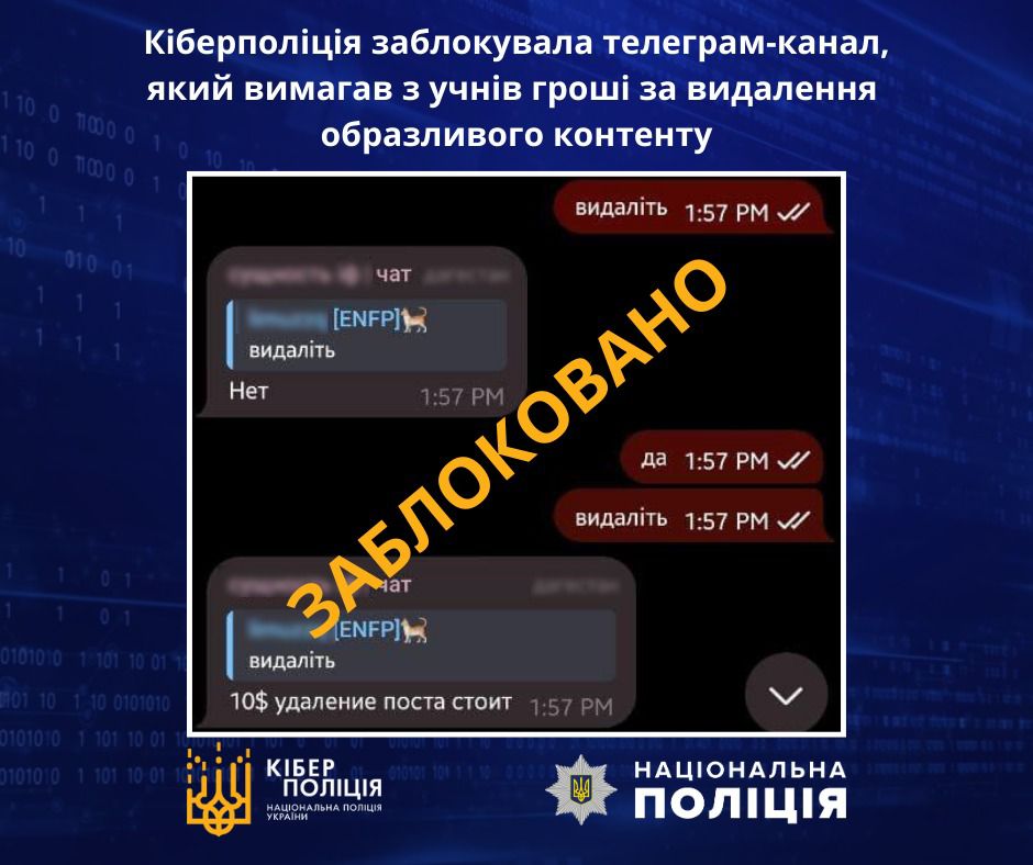 На Прикарпатті заблокували телеграм-канал, де вимагали у школярів гроші за видалення образливого контенту