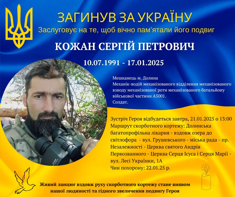 Загинув військовий з Долинської громади Сергій Кожан