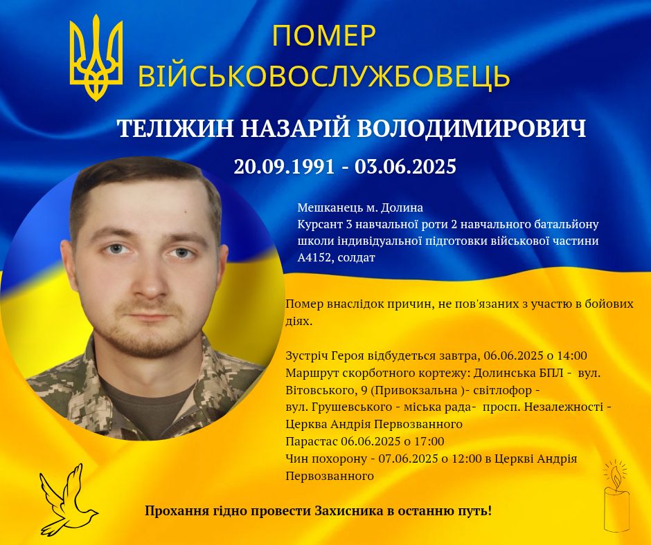 Помер захисник з Прикарпаття Назарій Теліжин