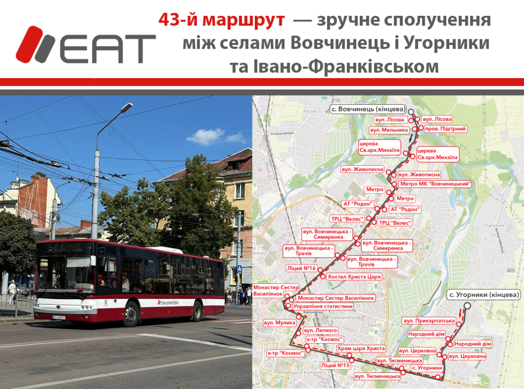 Новий комунальний маршрут з Угорників до Вовчинця матиме №43