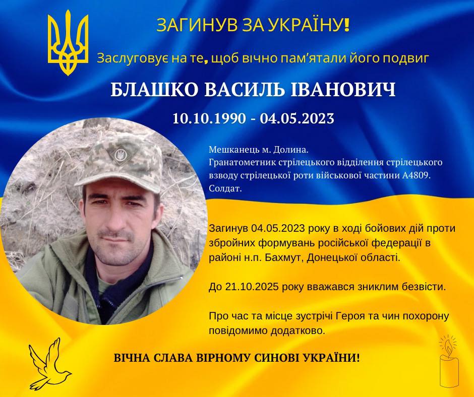 Підтвердилася загибель захисника з Долини Василя Блашка 1