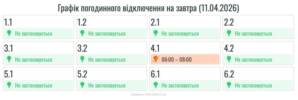 Графіки погодинних вимкнень на Прикарпатті 11 квітня 1