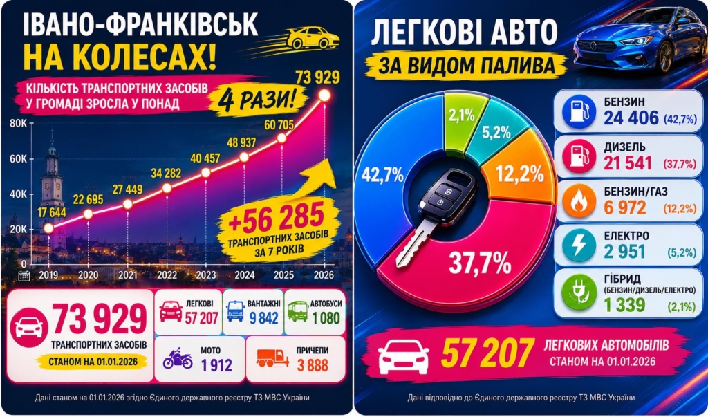 Франківська громада "розрослася" на 56 тисяч авто за сім років 1