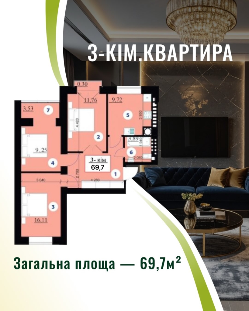 3-кімнатна квартира